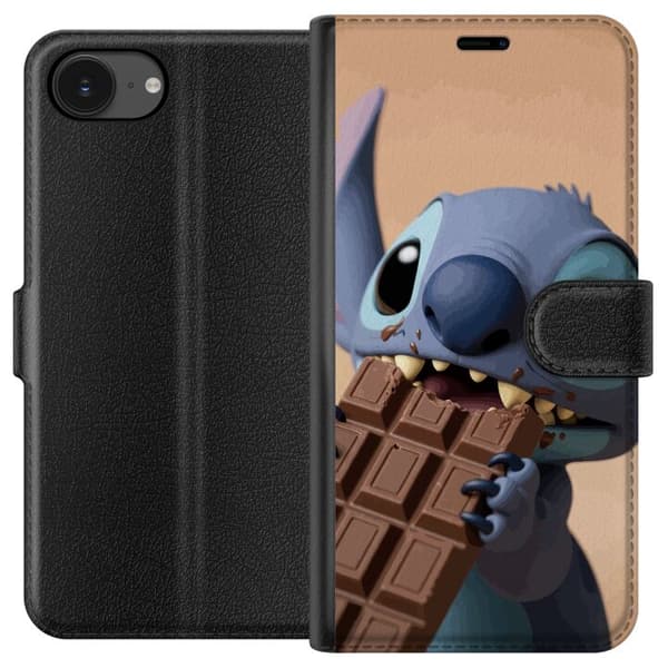 Kompatibel Tegnebogsetui til Apple iPhone 17e Sødt blåt rumvæsen, der spiser en stor chokoladebar blå