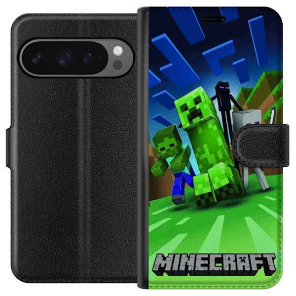 Google Pixel 9 Pro XL Tegnebogsetui Minecraft Creeper mobilskal i klassisk grön pixelstil