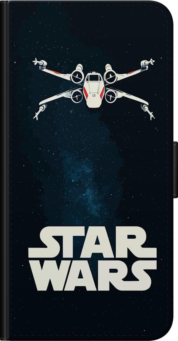 Kompatibel Tegnebogsetui til OnePlus 7 Pro Hvidt Star Wars-navn og rumskib mod en mørk stjernehimmel sort