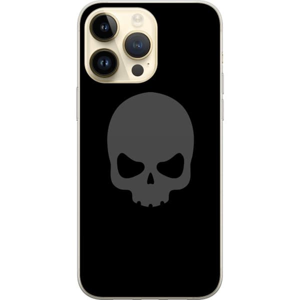 Kompatibel Mobilcover til Apple iPhone 14 Pro Max Enkel dødningehoved i grå tone mod sort baggrund, elegant og moderne design