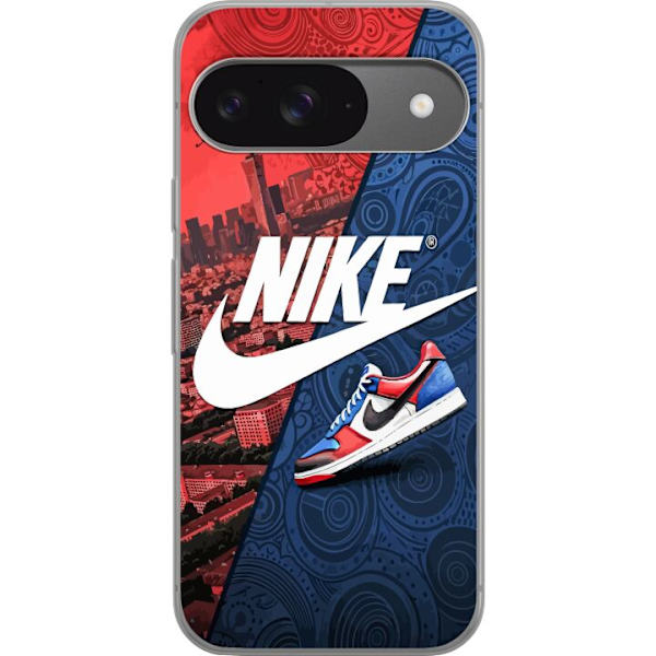 Google Pixel 9 Pro Läpinäkyvä kuori  Nike Logo Punainen Sininen Lenkkarit Tyyli Urheilu Muoti Suosittu Swoosh Kuviointi Harjoitusvaatteet Graafinen