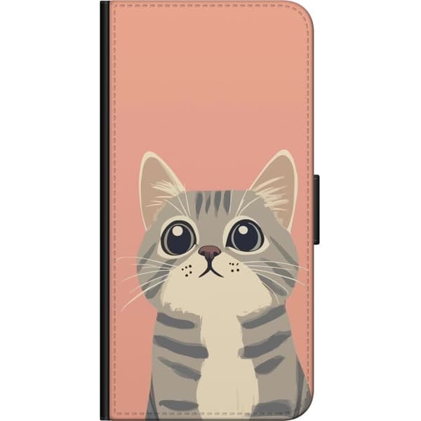 Kompatibel Tegnebogsetui til Huawei nova 8 Pro Söt grå katt mot rosa bakgrund pink