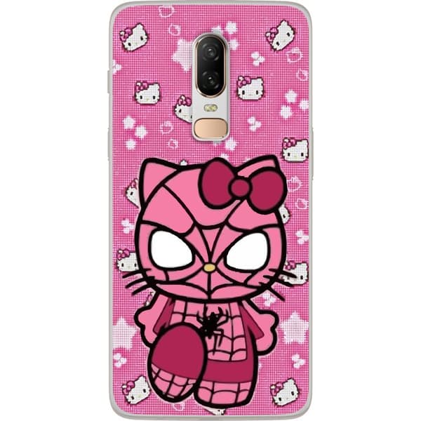Kompatibelt Mobilskal till OnePlus 6 Rosa katt i spindeldräkt rosa