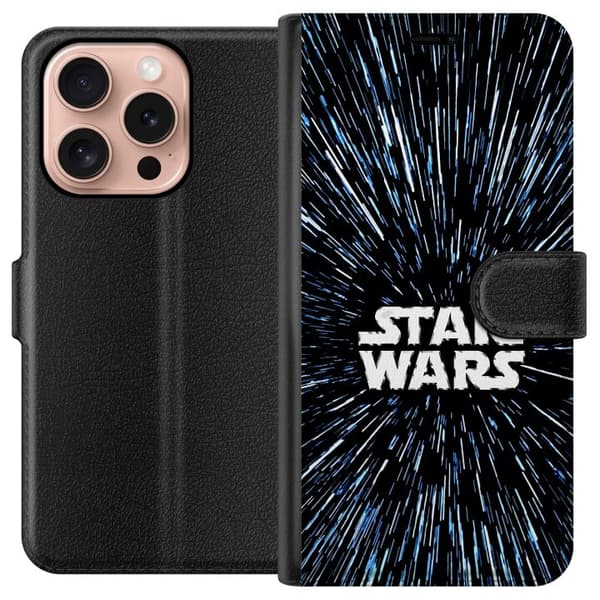 Kompatibel Tegnebogsetui til Apple iPhone 16 Pro Star Wars-logo med hyperspace-stjerner i ikonisk sci-fi-design sort