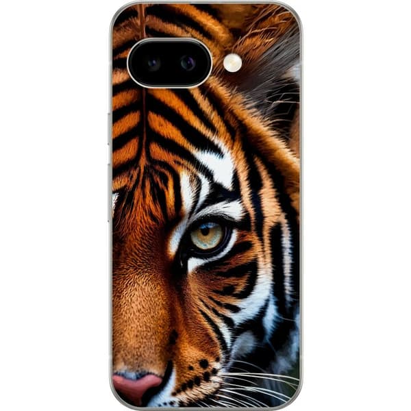 Kompatibelt Mobildeksel til Google Pixel 9a Tiger i dramatisk nærbilde med detaljert pels og intens blikk oransje