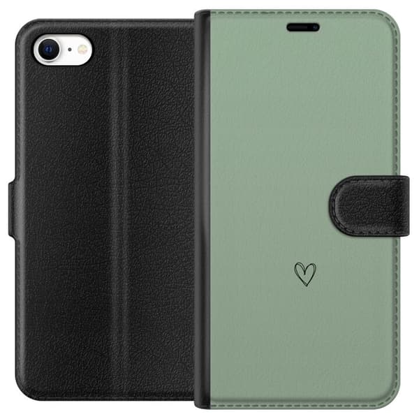 Kompatibel Tegnebogsetui til Apple iPhone 6s Minimalistisk sort håndtegnet hjerte centreret på en rolig lysegrøn baggrund grøn