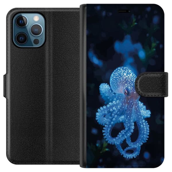 Kompatibel Tegnebogsetui til Apple iPhone 12 Pro Detaljeret blå krabbe i mørke undervandsmiljø blå