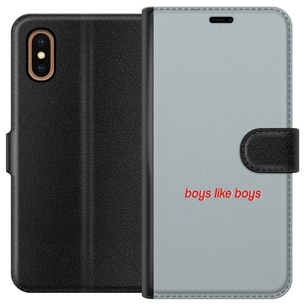 Kompatibelt Plånboksfodral till Apple iPhone XS Max Boys Like Boys text grå