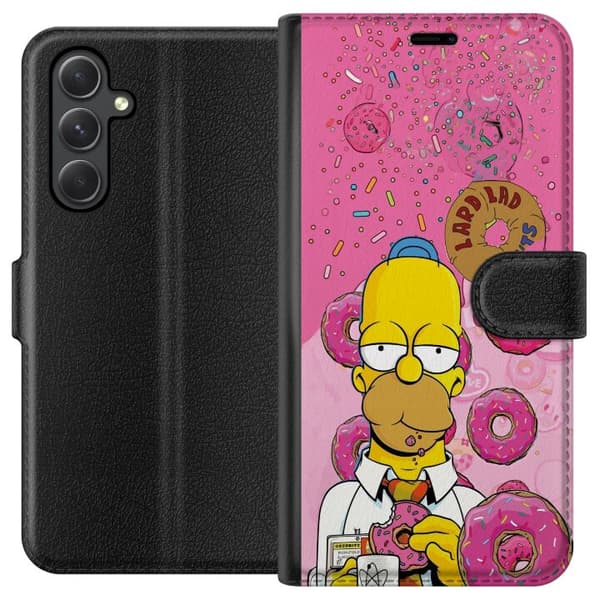 Kompatibel Tegnebogsetui til Samsung Galaxy A35 Homer Simpson spiser lyserøde donuts mod en farverig baggrund pink