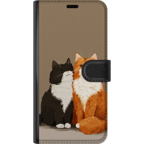 Kompatibel Tegnebogsetui til Apple iPhone 12 Pro Illustrerede sort-hvide og orange-hvide katte sammen mod brun baggrund brun