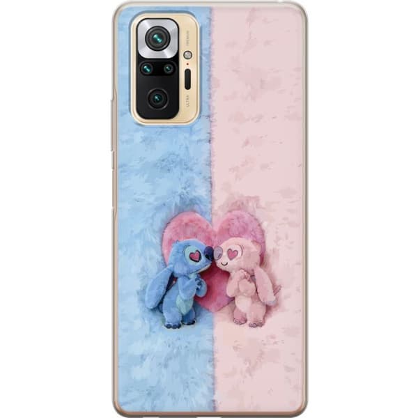 Kompatibel Mobilcover til Xiaomi Redmi Note 10 Pro Søde blå og lyserøde figurer foran et stort lyserødt hjerte pink