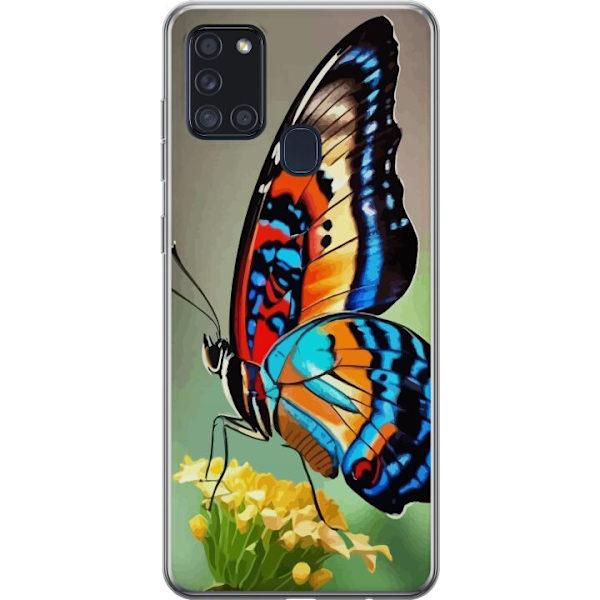 Samsung Galaxy A21s Genomskinligt Skal Fjäril Natur Sommar Motiv Vingar Färgstark Design Populär Dekor Grafiskt Exotiskt Tema