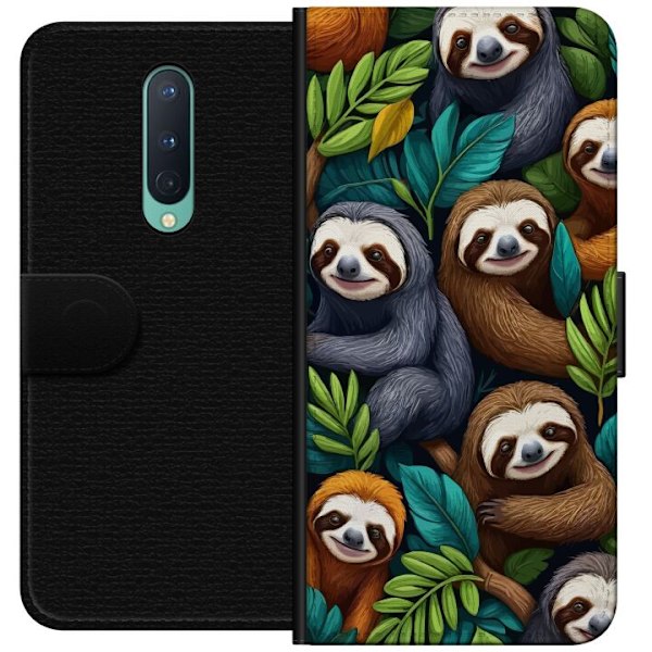OnePlus 8 Tegnebogsetui Sengångarstil - afslappet motiv med sød dovendyr