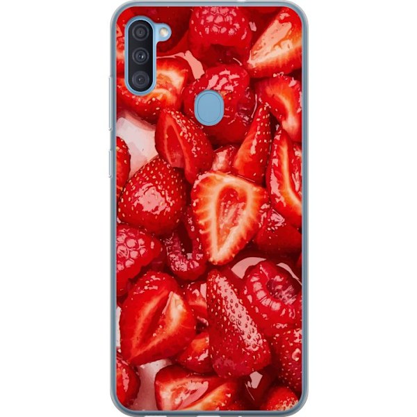 Samsung Galaxy A11 Läpinäkyvä kuori Mansikkakuviointi - mak
