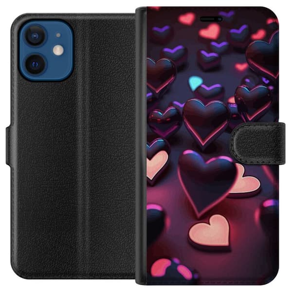 Kompatibel Tegnebogsetui til Apple iPhone 12 mini Midnatshjerter