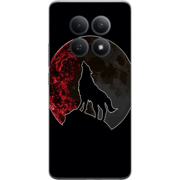 Kompatibel Mobilcover til Xiaomi Redmi Note 15 Pro+ Sort silhuet af en hylende ulv foran en dramatisk rød måne mod sort baggrund sort