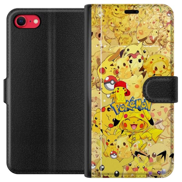 Kompatibel Tegnebogsetui til Apple iPhone SE (2022) Sød Pikachu-collage med Pokémon-tema i bløde gule nuancer gul
