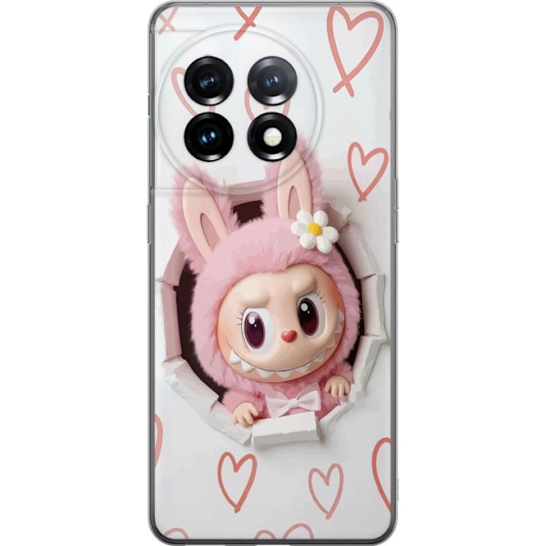 OnePlus 11R Genomskinligt Skal Labubu Hjärtbakgrund Pop Mart Kärlek Tema Figur Design Populärt Motiv Samlarfigur Art Toy Serie