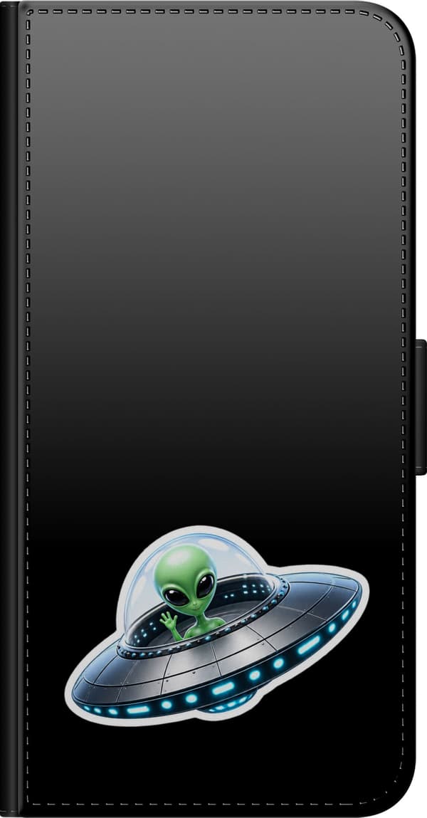 Kompatibelt Lommeboketui til Xiaomi Redmi Note 9 Pro Sølvskip - Grått motiv med alien i sølvfarget romskip. grå