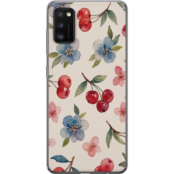 Samsung Galaxy A41 Gennemsigtig cover Bær & Blomster - mønster med blå blomster og skovbær