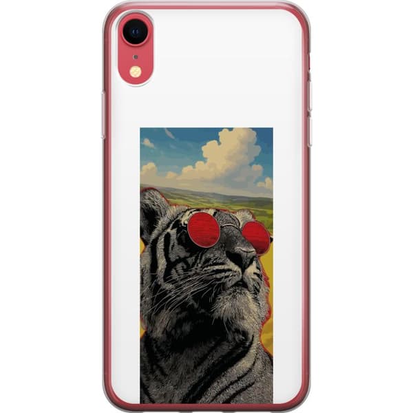 Kompatibelt Mobildeksel til Apple iPhone XR Cool tiger med røde solbriller i popkunststil grå