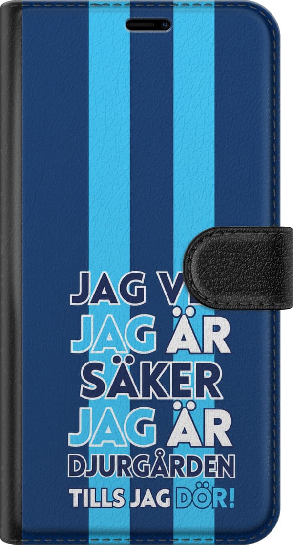 Kompatibelt Lommeboketui til Apple iPhone 17 Pro Max Blåstripet overbevisning - Stablet svensk tekst i hvite og blå bokstaver over lyseblå og mørkebl blå