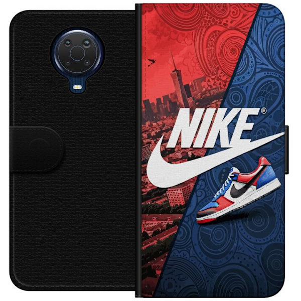 Nokia G20 Plånboksfodral Nike Logotyp Röd Blå Sneaker Stil Sport Fashion Populärt Swoosh Motiv Träningskläder Grafisk Ikon