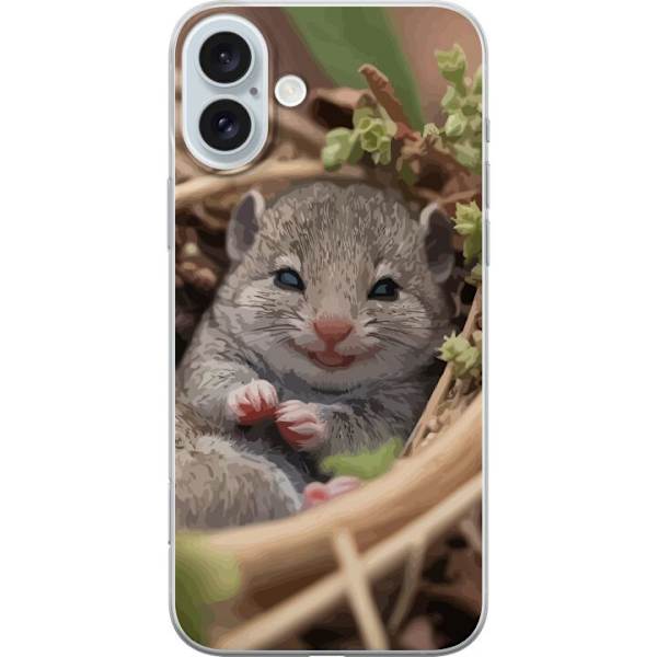 Apple iPhone 16 Plus Genomskinligt Skal Råtta Leende Djurmotiv Stadsmotiv Urban Grafisk Design Populärt Roligt Motiv Art Stil