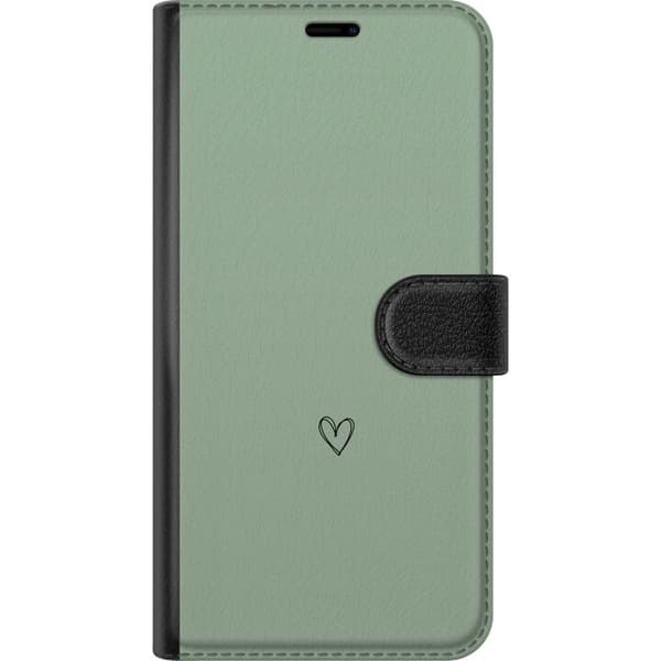 Kompatibel Tegnebogsetui til Apple iPhone 13 Pro Minimalistisk sort håndtegnet hjerte centrerede på rolig lysegrøn baggrund grøn