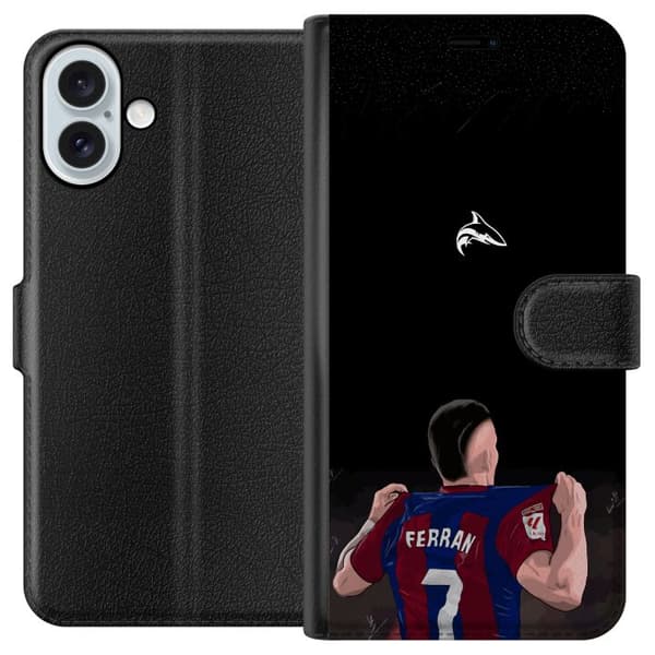 Kompatibelt Plånboksfodral till Apple iPhone 16 Plus Ferran Torres bakifrån i fotbollströja nummer 7 supporterdesign blå