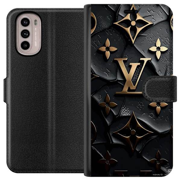 Motorola Moto G31 Plånboksfodral Louis Vuitton Dark Mode Design Svart Lyx Stil Fashion Populärt Grafiskt Mönster Modeikon Lyxmärke