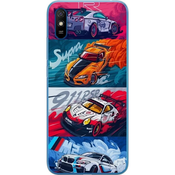 Xiaomi Redmi 9A Läpinäkyvä kuori Nopeat Autot - Piirretty Kuvio Toiminnalla