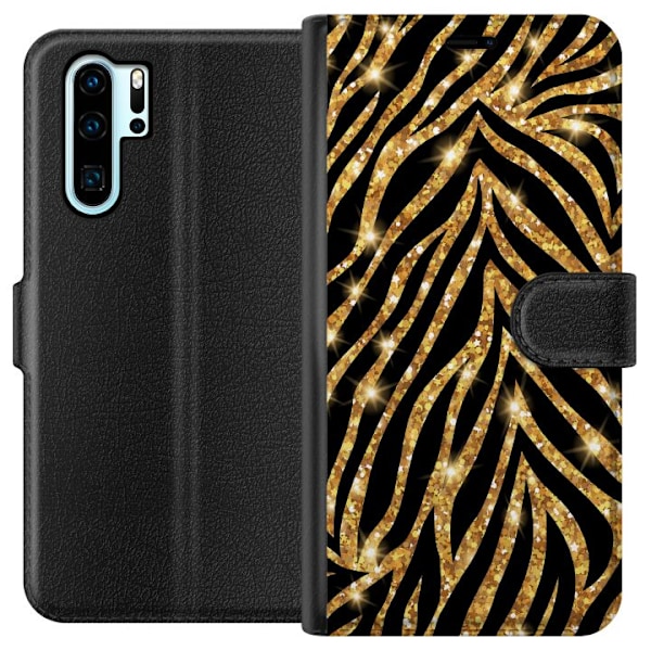 Huawei P30 Pro Tegnebogsetui Guld & Glitter