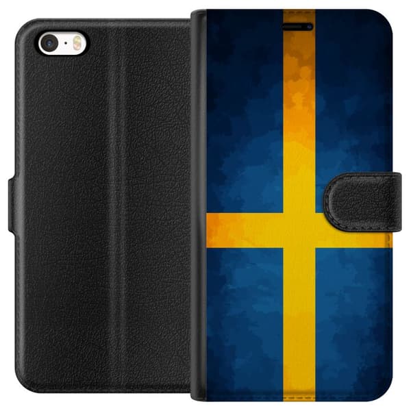Kompatibelt Plånboksfodral till Apple iPhone 5 Svenska flaggan blå