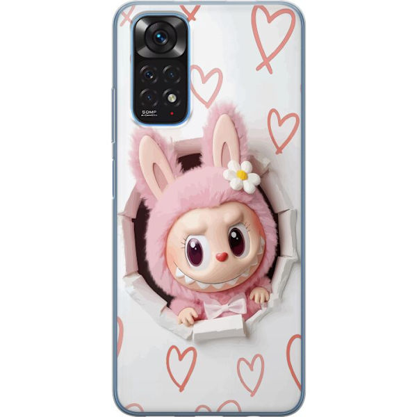 Xiaomi Redmi Note 11 Genomskinligt Skal Labubu Hjärtbakgrund Pop Mart Kärlek Tema Figur Design Populärt Motiv Samlarfigur Art Toy Serie