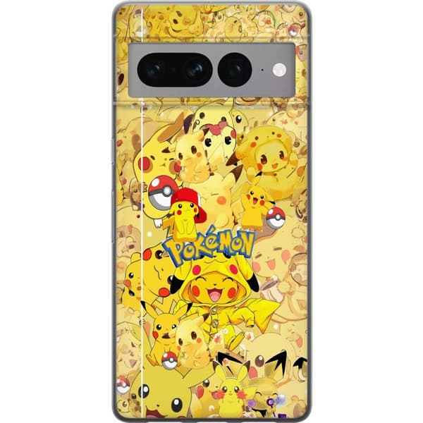 Kompatibel Mobilcover til Google Pixel 7 Pro Sød Pikachu-collage med Pokémon-tema i bløde gule nuancer gul