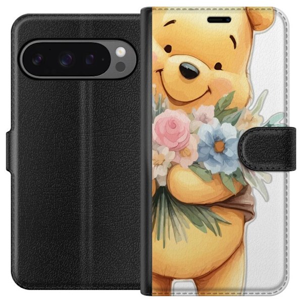 Google Pixel 9 Pro XL Plånboksfodral Nalle Puh med blommor – klassisk barnfavorit i blommande vårmiljö