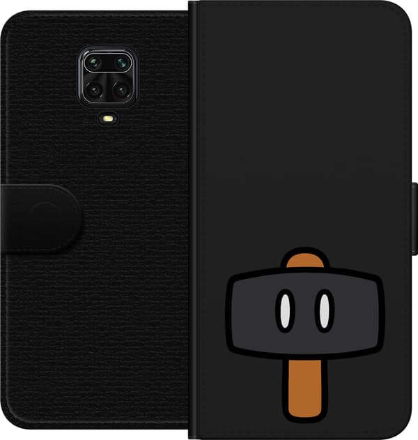 Kompatibel Tegnebogsetui til Xiaomi Redmi Note 9S Sort spillehammer - Sort motiv med sort hammer. sort