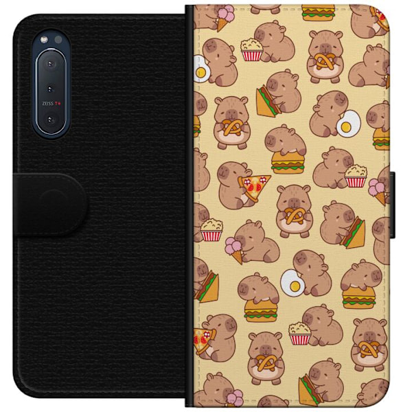 Sony Xperia 5 II Tegnebogsetui Kawaii capybara mobilcover med flere søde figurer