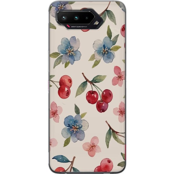 Asus ROG Phone 5 Genomskinligt Skal Bär & Blommor – mönster med blå blommor och skogsbär