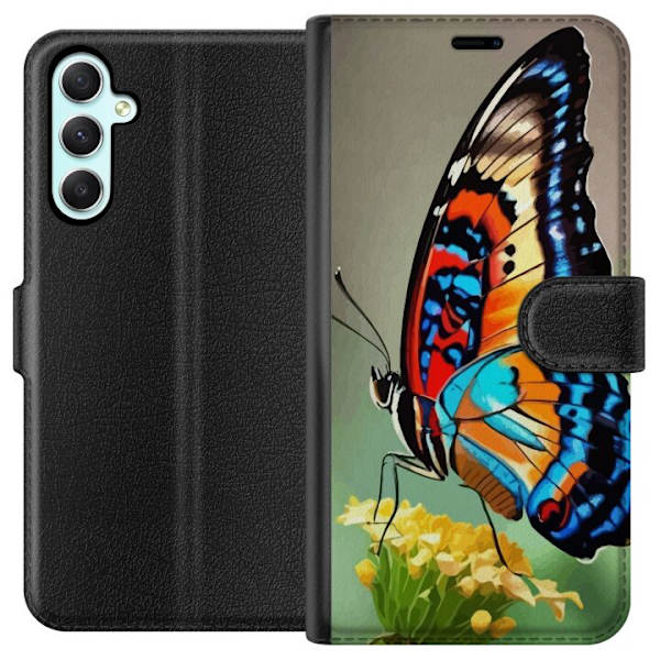 Samsung Galaxy A34 Plånboksfodral Fjäril Natur Sommar Motiv Vingar Färgstark Design Populär Dekor Grafiskt Exotiskt Tema