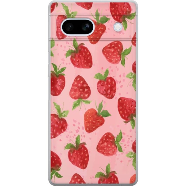 Google Pixel 7a Genomskinligt Skal Strawberry Dreams – jordgubbsmönster i retrostil