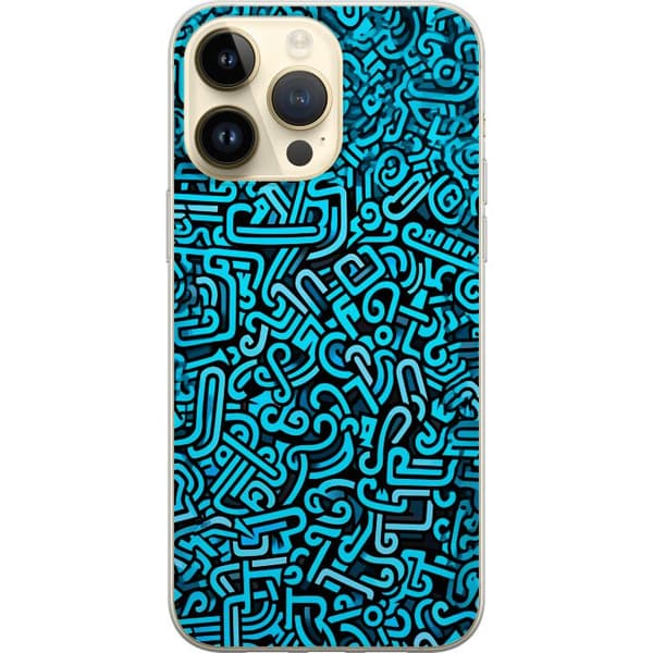 Kompatibelt Mobildeksel til Apple iPhone 15 Pro Max Abstrakt blått graffiti mønster med moderne grafiske former blå