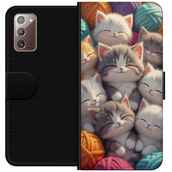 Kompatibel Tegnebogsetui til Samsung Galaxy Note20 Sovande kattungar beige