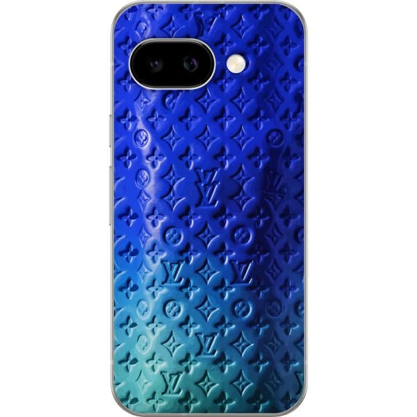 Kompatibelt Mobildeksel til Google Pixel 9a Blått luksuriøst monogrammønster med elegant preget tekstur blå