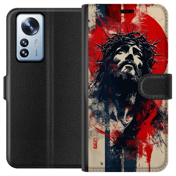 Xiaomi 12 Pro Lompakkokotelo Jeesus ristillä - kristillinen aihe vahvalla symboliikalla uskosta ja toivosta