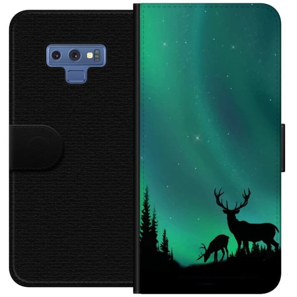 Kompatibelt Plånboksfodral till Samsung Galaxy Note9 Hjortar i siluett under norrsken