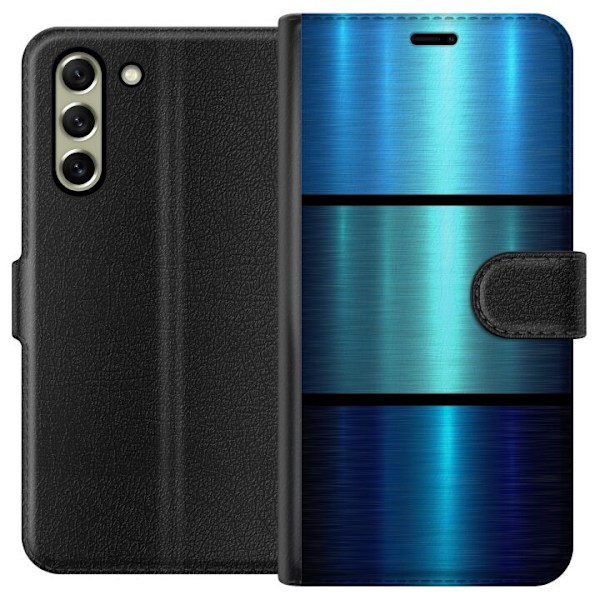 Samsung Galaxy S21 FE 5G Lompakkokotelo Sininen Metalliset Rajat