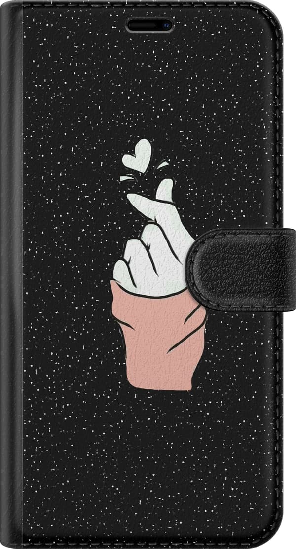 Kompatibel Tegnebogsetui til OnePlus 8 Pro Minimal håndgestus med hjerter i mørkt verdensrum