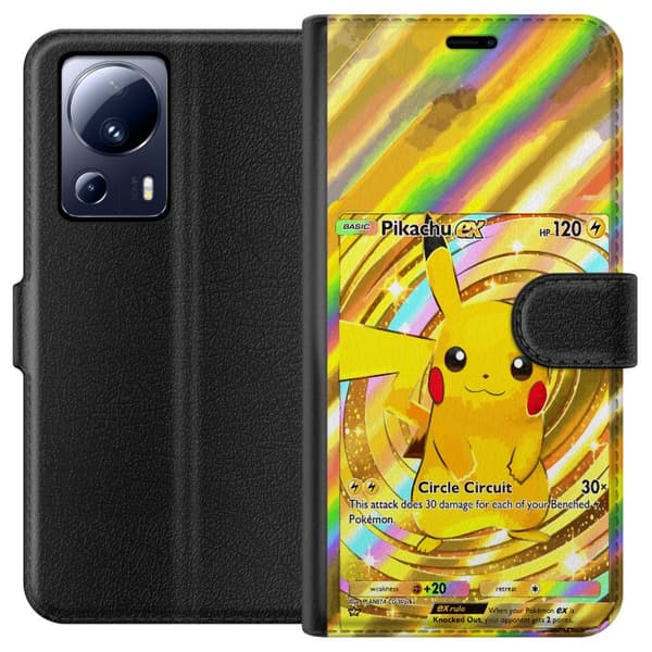 Kompatibelt Lommeboketui til Xiaomi 13 Lite Gullig Pikachu EX samlebilde med regnbueeffekter gull